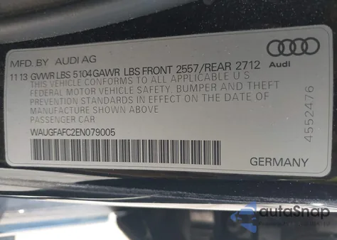 2014 Audi A6 2.0T Premium from USA, damaged, VIN WAUGFAFC2EN079005
